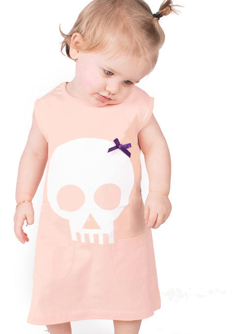 Alternative Baby Dress Skull Bow Peach Girls Dress